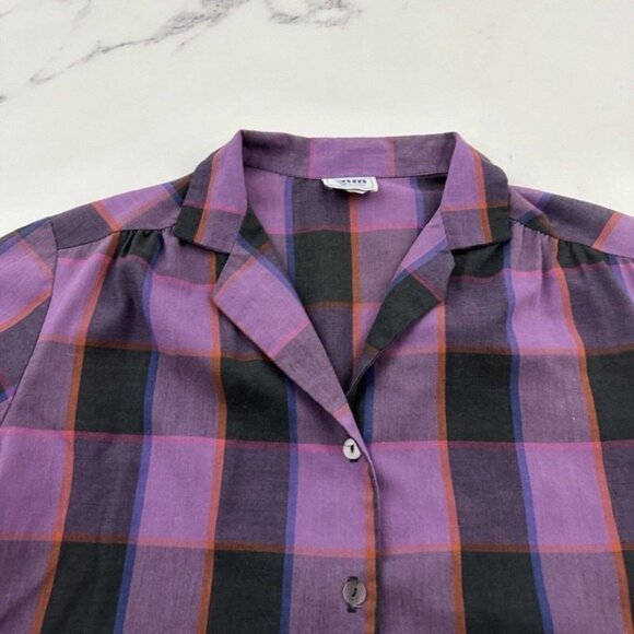 AM Casuals Womens Vintage Top Size M Purple Black Plaid Pinup Retro Button Up - Picture 2 of 12